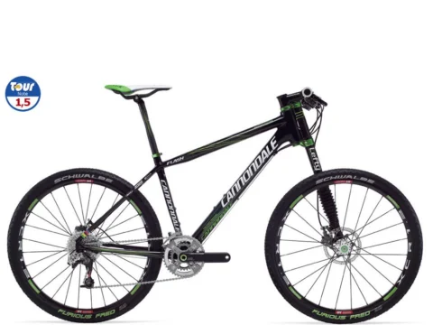 Ein Cannondale-Mountainbike in Schwarz-Grün, freigestellt, mit Testsiegel