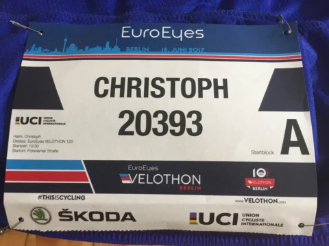Eine Startnummer mit dem Namen Christoph und der Nummer 20393, Startblock A