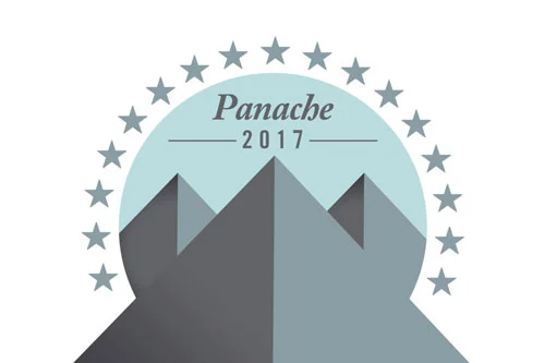 Grafik: ein Bergmassiv unter einem Sternenkranz, darüber der Schriftzug „Panache 2017“