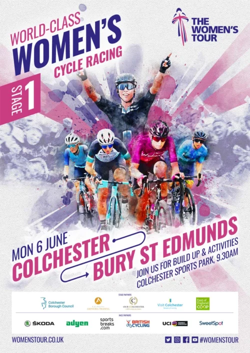 Und das Rennen macht Pastell – beim Plakat der Women’s Tour 2022 mit at Fahrräder Lübeck
