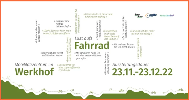 Plakat der Ausstellung „Lust aufs Fahrrad“ im Mobilitätszentrum Werkhof, 23. November bis 23. Dezember 2022