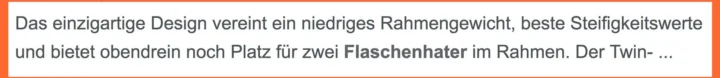 Bildschirmfoto einer Produktbeschreibung mit dem Tippfehler „Platz für zwei Flaschenhater im Rahmen“