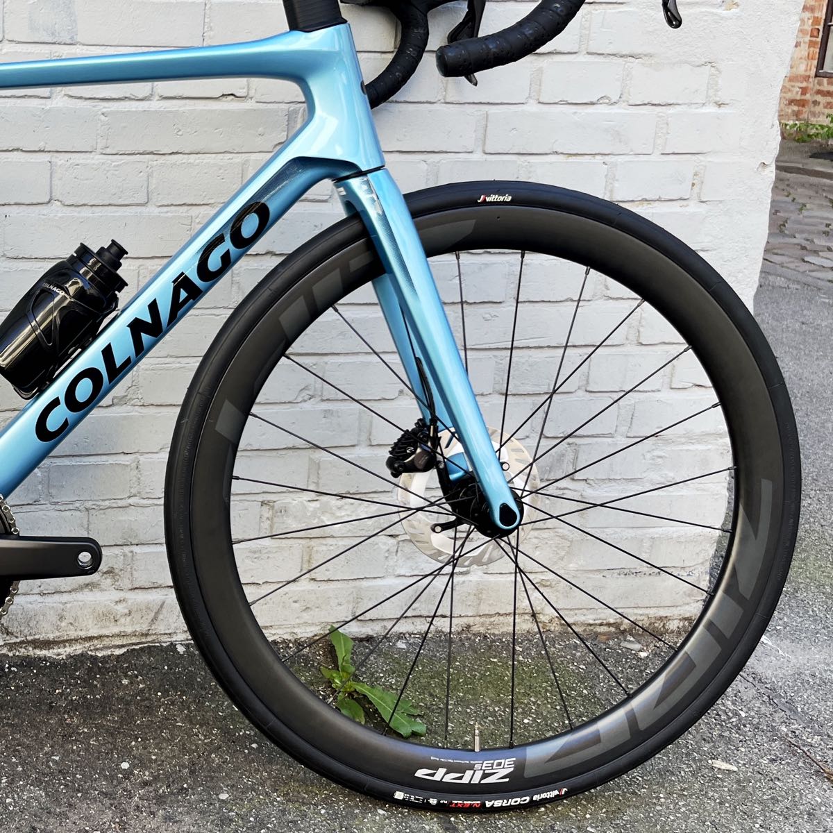 Rennrad Colnago V4 Allround-Rennrad aus Carbon als aktuelles Modell und erschwinglichere Variante vom Colnago V4R, dem Rad des Tour- und Serien-Siegers Tadej Pogacar, bei at Fahrräder, dem Fahrradladen in der Beckergrube in Lübeck, mit Fahrradwerkstatt - jetzt neu ausgestattet mit Carbon-Laufrädern Zipp 303 S und Vittoria Corsa N.EXT Tubeless-ready Reifen