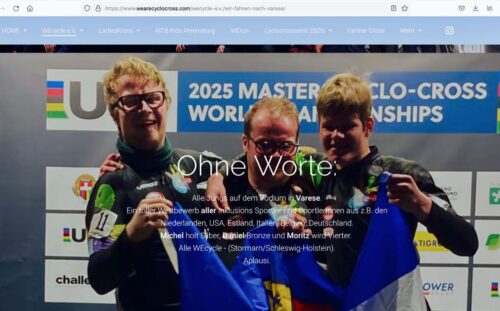 WM-Titel Cyclo-Cross Masters WEcycle aus Ahrensburg fährt als Inklusionsteam aufs Podium bei den UCI-World Championschip 2025 in Varese - gesehen von at Fahrräder in Lübeck, alle Rechte und © bei https://www.wearecyclocross.com/ - Screenshot von der Homepage